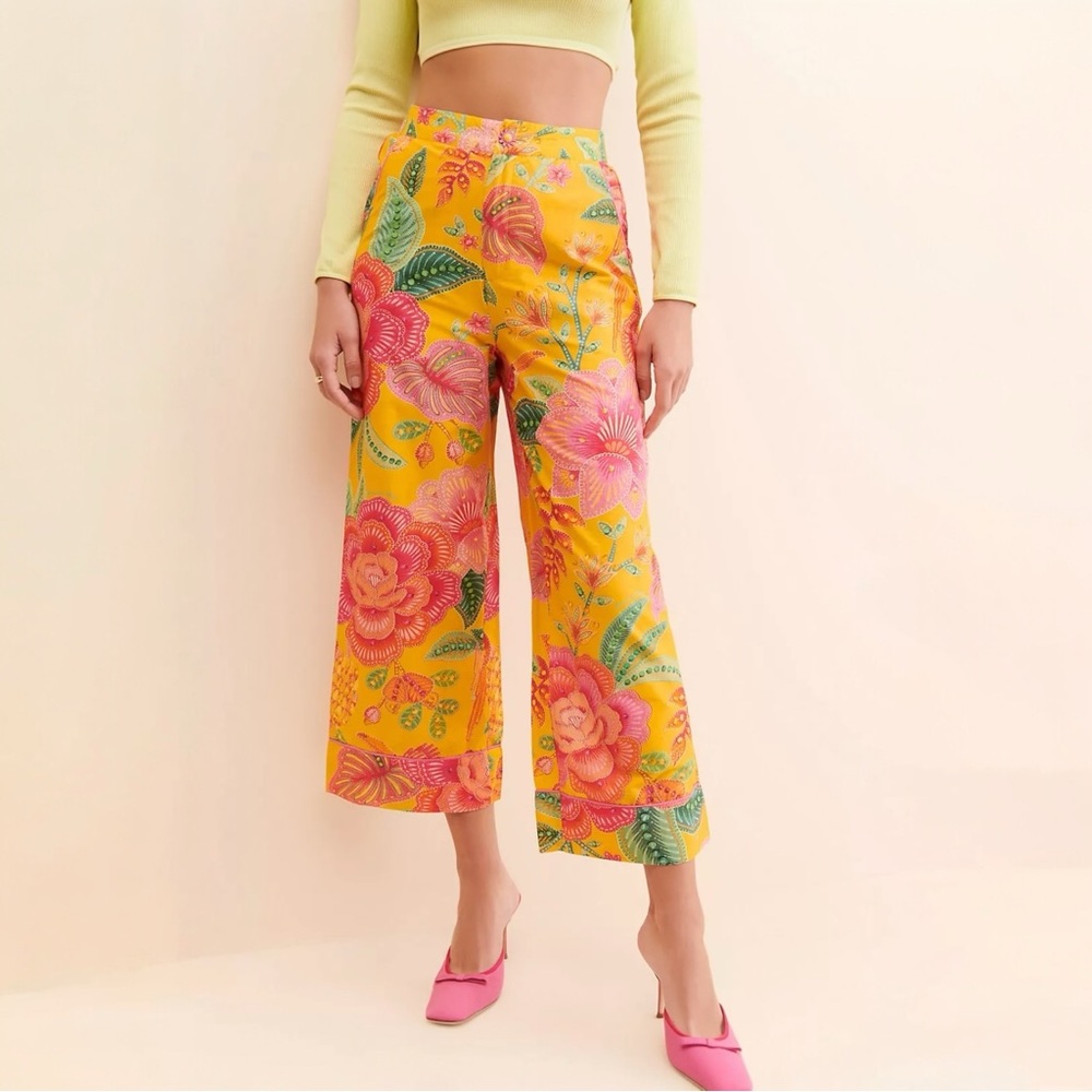 FARM Rio Colorful Pants Boho‎ Tropical Floral Bloom Macaw Print Capri Large